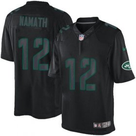 Wholesale Cheap Nike Jets #12 Joe Namath Black Men\'s Stitched NFL Impact Limited Jersey