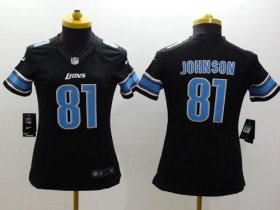 Wholesale Cheap Nike Lions #81 Calvin Johnson Black Alternate Women\'s Stitched NFL Limited Jersey