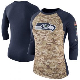 Wholesale Cheap Women\'s Seattle Seahawks Nike Camo Navy Salute to Service Legend Three-Quarter Raglan Sleeve T-Shirt