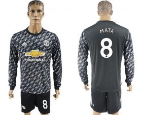 Wholesale Cheap Manchester United #8 Mata Black Long Sleeves Soccer Club Jersey