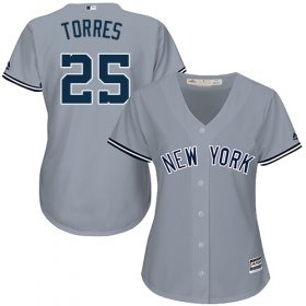 Wholesale Cheap Yankees #25 Gleyber Torres Grey Road Women\'s Stitched MLB Jersey