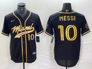 Cheap Men's Inter Miami CF #10 Lionel Messi Black Gold Cool Base Stitched Baseball Jersey