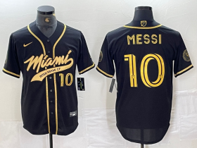 Cheap Men\'s Inter Miami CF #10 Lionel Messi Black Gold Cool Base Stitched Baseball Jersey