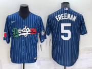 Wholesale Cheap Men's Los Angeles Dodgers #5 Freddie Freeman Navy Blue Pinstripe 2020 World Series Cool Base Nike Jersey