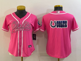 Wholesale Cheap Women\'s Indianapolis Colts Team Big Logo Pink With Patch Cool Base Stitched Baseball Jersey
