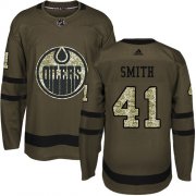 Wholesale Cheap Adidas Oilers #41 Mike Smith Green Salute to Service Stitched Youth NHL Jersey