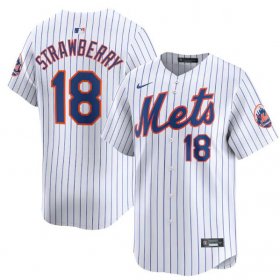 Cheap Men\'s New York Mets #18 Darryl Strawberry White 2024 Home Limited Stitched Baseball Jersey