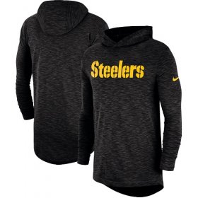 Wholesale Cheap Men\'s Pittsburgh Steelers Nike Black Sideline Slub Performance Hooded Long Sleeve T-Shirt