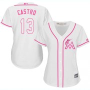 Wholesale Cheap Marlins #13 Starlin Castro White/Pink Fashion Women's Stitched MLB Jersey
