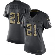 Wholesale Cheap Nike Cowboys #21 Ezekiel Elliott Black Women's Stitched NFL Limited 2016 Salute to Service Jersey