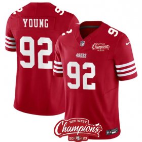 Cheap Men\'s San Francisco 49ers #92 Chase Young Red 2023 F.U.S.E. NFC West Champions Patch Football Stitched Jersey