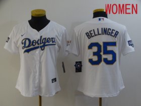 Wholesale Cheap Women Los Angeles Dodgers 35 Bellinger White Game 2021 Nike MLB Jerseys