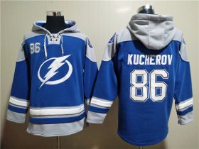 Wholesale Cheap Men\'s Tampa Bay Lightning #86 Nikita Kucherov Blue Ageless Must-Have Lace-Up Pullover Hoodie