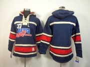 Wholesale Cheap Olympic Team USA Blank Navy Blue Throwback Sawyer Hooded Sweatshirt Stitched NHL Jersey