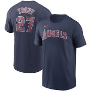 Wholesale Cheap Los Angeles Angels #27 Mike Trout Nike Name & Number T-Shirt Navy