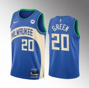 Men's Milwaukee Bucks #20 AJ Green Blue 2023-24 City Edition Stitched Basketball Jersey
