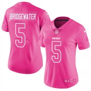Wholesale Cheap Nike Panthers #5 Teddy Bridgewater Pink Women's Stitched NFL Limited Rush Fashion Jersey