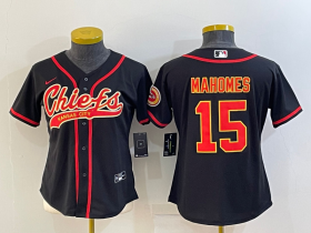Wholesale Cheap Women\'s Kansas City Chiefs #15 Patrick Mahomes Black With Patch Cool Base Stitched Baseball Jersey