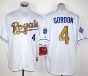 Wholesale Cheap Royals #4 Alex Gordon White 2015 World Series Champions Gold Program Stitched MLB Jersey