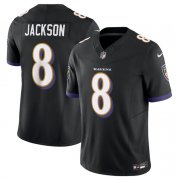 Wholesale Cheap Men's Baltimore Ravens #8 Lamar Jackson Black 2023 F.U.S.E Vapor Jersey