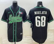 Cheap Men's Philadelphia Eagles #68 Jordan Mailata Black With Super Bowl LVII Patch Cool Base Stitched Baseball Jersey