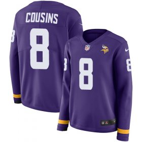 Wholesale Cheap Nike Vikings #8 Kirk Cousins Purple Team Color Women\'s Stitched NFL Limited Therma Long Sleeve Jersey