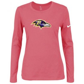 Wholesale Cheap Women\'s Nike Baltimore Ravens Of The City Long Sleeve Tri-Blend NFL T-Shirt Pink