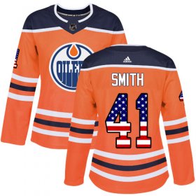 Wholesale Cheap Adidas Oilers #41 Mike Smith Orange Home Authentic USA Flag Women\'s Stitched NHL Jersey