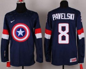Wholesale Cheap Olympic Team USA #8 Joe Pavelski Navy Blue Captain America Fashion Stitched NHL Jersey