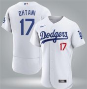 Cheap Men's Los Angeles Dodgers #17 Shohei Ohtani White Flex Base Stitched Baseball Jersey