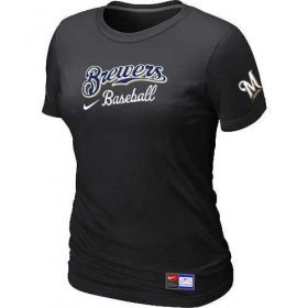 Wholesale Cheap Women\'s Milwaukee Brewers Nike Short Sleeve Practice MLB T-Shirt Black