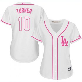 Wholesale Cheap Dodgers #10 Justin Turner White/Pink Fashion Women\'s Stitched MLB Jersey