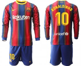 Wholesale Cheap Men 2020-2021 club Barcelona home long sleeve 10 red Soccer Jerseys1