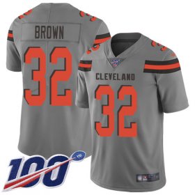 Wholesale Cheap Nike Browns #32 Jim Brown Gray Men\'s Stitched NFL Limited Inverted Legend 100th Season Jersey
