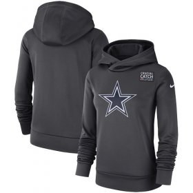 Wholesale Cheap NFL Women\'s Dallas Cowboys Nike Anthracite Crucial Catch Performance Pullover Hoodie