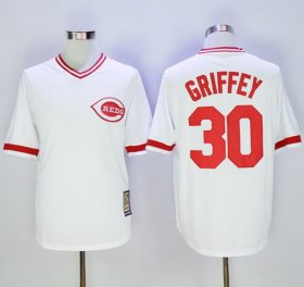 Wholesale Cheap Mitchell And Ness Reds #30 Ken Griffey White Throwback Stitched MLB Jersey