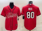 Wholesale Cheap Men's San Francisco 49ers #80 Jerry Rice Red Color Rush With Patch Cool Base Stitched Baseball Jersey