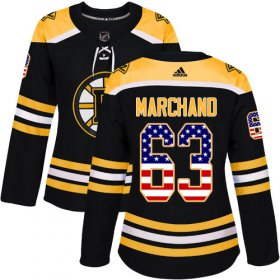 Wholesale Cheap Adidas Bruins #63 Brad Marchand Black Home Authentic USA Flag Women\'s Stitched NHL Jersey