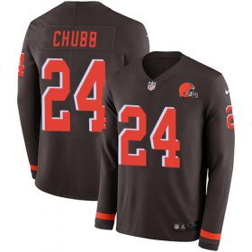 Wholesale Cheap Nike Browns #24 Nick Chubb Brown Team Color Men\'s Stitched NFL Limited Therma Long Sleeve Jersey
