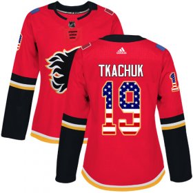 Wholesale Cheap Adidas Flames #19 Matthew Tkachuk Red Home Authentic USA Flag Women\'s Stitched NHL Jersey