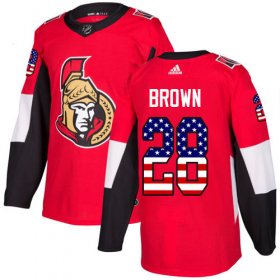 Wholesale Cheap Adidas Senators #28 Connor Brown Red Home Authentic USA Flag Stitched NHL Jersey