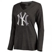Wholesale Cheap Women's New York Yankees Platinum Collection Long Sleeve V-Neck Tri-Blend T-Shirt Black