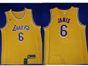 Wholesale Cheap Men\'s Nike Los Angeles Lakers #6 LeBron James Purple Number Yellow Stitched NBA Jersey