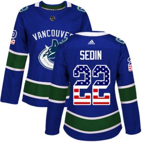 Wholesale Cheap Adidas Canucks #22 Daniel Sedin Blue Home Authentic USA Flag Women\'s Stitched NHL Jersey