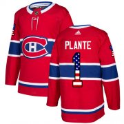 Wholesale Cheap Adidas Canadiens #1 Jacques Plante Red Home Authentic USA Flag Stitched NHL Jersey