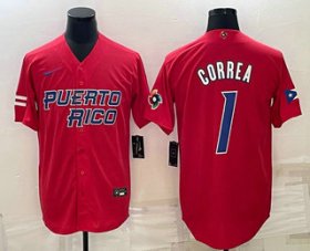 Cheap Men\'s Puerto Rico Baseball #1 Carlos Correa 2023 Red World Baseball Classic Stitched Jerseys