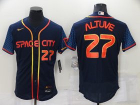Wholesale Cheap Men\'s Houston Astros #27 Jose Altuve Number 2022 Navy Blue City Connect Flex Base Stitched Baseball Jersey