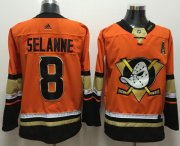 Wholesale Cheap Adidas Ducks #8 Teemu Selanne Orange Authentic Stitched NHL Jersey