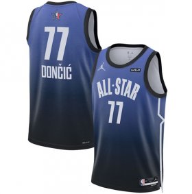 Cheap Men\'s 2023 All-Star #77 Luka Doncic Blue Game Swingman Stitched Basketball Jersey