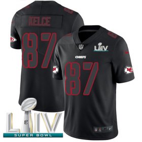 Wholesale Cheap Nike Chiefs #87 Travis Kelce Black Super Bowl LIV 2020 Men\'s Stitched NFL Limited Rush Impact Jersey